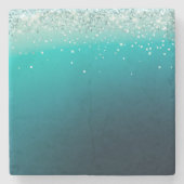 ティール（緑がかった色）銀紙吹雪 ストーンコースター (正面)
