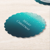 ティール（緑がかった色）銀紙吹雪 ペーパーコースター (アングル)