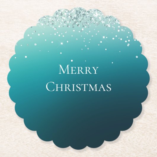 ティール（緑がかった色）銀紙吹雪 ペーパーコースター (正面)