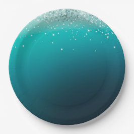 ティール(緑がかった色)銀紙吹雪 ペーパープレート
