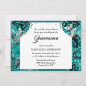 ティール(緑がかった色)銀蝶エレガントバラキンセアニェラ 招待状 (正面)