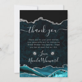 ティール（緑がかった色）銀金ゴールドグリッター瑪瑙ブライダルシャワー サンキューカード