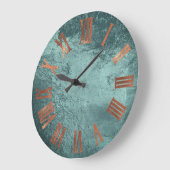 ティール（緑がかった色）銅バラ金ゴールドローマンレザーガラスアーバン ラージ壁時計 (傾斜)