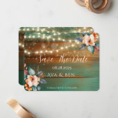 ティール(緑がかった色)銅木材フローラライト日付を保存 ノートカード (正面/裏面インサイチュ)