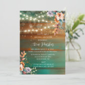 ティール（緑がかった色）銅木材牡丹ライトブライダルシャワー 招待状 (スタンド正面)