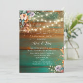 ティール（緑がかった色）銅木材牡丹ライト婚約パーティ 招待状 (スタンド正面)