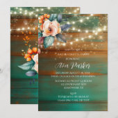 ティール（緑がかった色）銅木牡丹光バチェロレッテ 招待状 (正面/裏面)