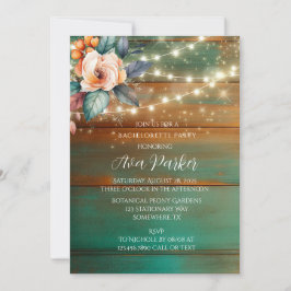 ティール（緑がかった色）銅木牡丹光バチェロレッテ 招待状