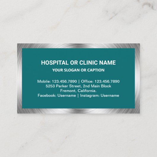 ティール(緑がかった色)鋼歯歯科診療所歯科 名刺 (裏面)