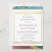 ティール（緑がかった色）錆び銅瑪瑙金ゴールド幾何結婚の 招待状 (正面)