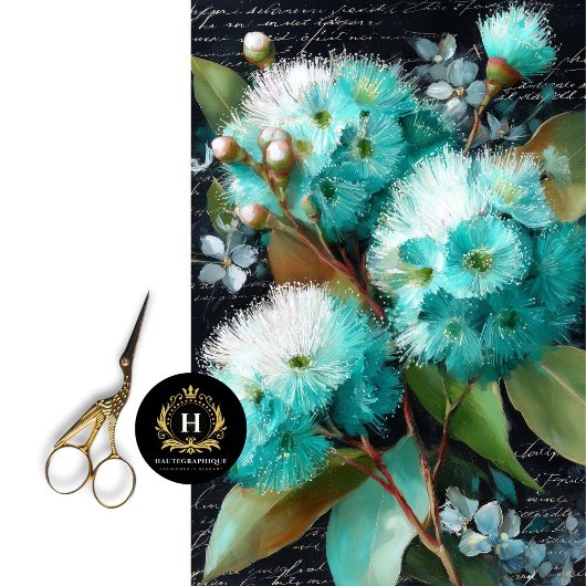 ティール(緑がかった色)開花グムナットデクページ 薄葉紙