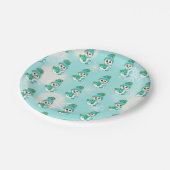 ティール（緑がかった色）雪だるまとスノーフレークのホリデークリスマス ペーパープレート (アングル)