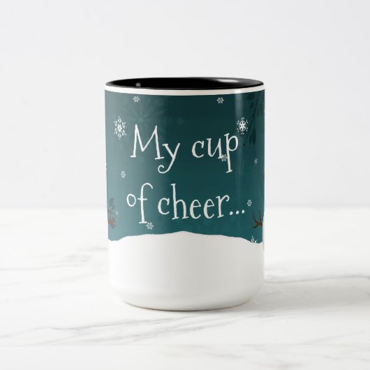 ティール(緑がかった色)雪だるまウィンターシーンクリスマスマグ ツートーンマグカップ (中央)