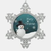 ティール(緑がかった色)雪だるまウィンターシーンスノーフレークオーナメント スノーフレークピューターオーナメント (正面)