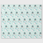 ティール(緑がかった色)雪だるまホリデークリスマスギフトラップ ラッピングペーパー (フラット)