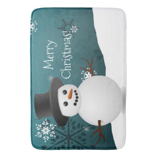 ティール(緑がかった色)雪だるま冬シーンクリスマスバスマット バスマット (正面縦)