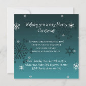 ティール(緑がかった色)雪だるま冬シーンクリスマスパーティー 招待状 (裏面)