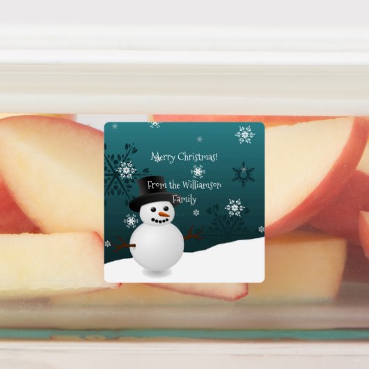 ティール（緑がかった色）雪だるま冬シーンクリスマスベーキングラベル ラベル (貼付)
