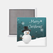 ティール（緑がかった色）雪だるま冬景色クリスマスマグネット マグネット (正面/裏面)