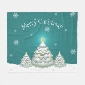 ティール（緑がかった色）雪クリスマスツリーブランケット フリースブランケット (正面(横))