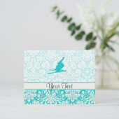 ティール(緑がかった色)雪上スキー ポストカード (スタンド正面)