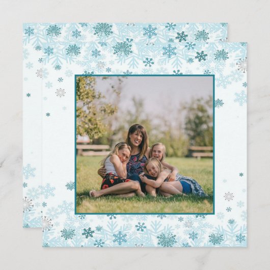 ティール(緑がかった色)雪片の写真 シーズンカード (正面/裏面)