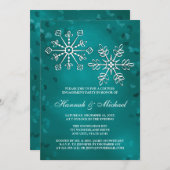 ティール(緑がかった色)雪片対婚約パーティ 招待状 (正面/裏面)