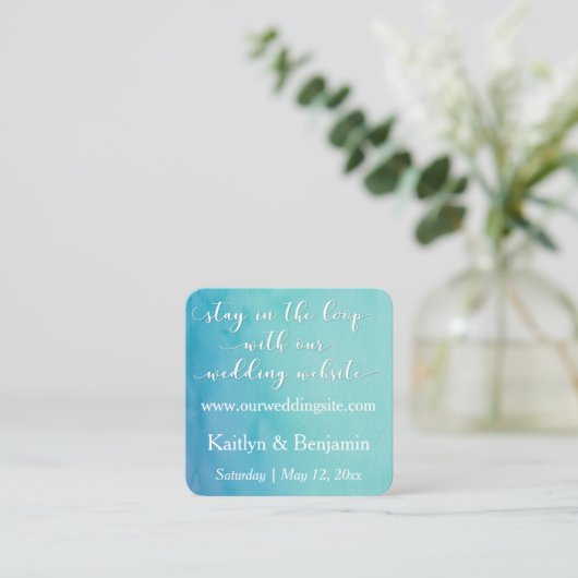 ティール(緑がかった色)/青い水色の結婚Webサイトリマインダーカード エンクロージャーカード (スタンド正面)