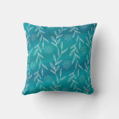 ティール(緑がかった色)青い白離れ花植物葉 クッション (裏面)