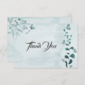 ティール(緑がかった色)青い蝶の葉植物性 サンキューカード (正面/裏面)