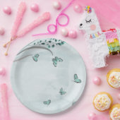 ティール（緑がかった色）青い蝶葉のフローラ ペーパープレート (パーティー)