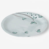 ティール（緑がかった色）青い蝶葉のフローラ ペーパープレート (アングル)