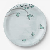 ティール（緑がかった色）青い蝶葉のフローラ ペーパープレート (正面)