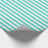 ティール（緑がかった色）青および白ストライプなパターン ラッピングペーパー (角)