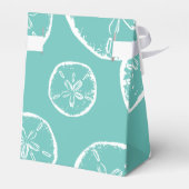 ティール（緑がかった色）青と白のサンドドル結婚貝 フェイバーボックス (裏面サイド)