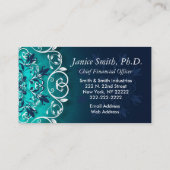 ティール（緑がかった色）、青と白のフローラ渦巻き曼荼羅 名刺 (裏面)