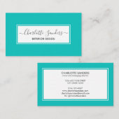 ティール（緑がかった色）青と白の名刺 名刺 (正面/裏面)