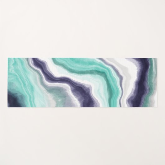 ティール（緑がかった色）、青と白の大理石の流体アート ヨガマット (正面(横))