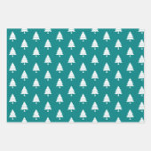 ティール（緑がかった色）青と白の木メリークリスマスホリデー ラッピングペーパーシート (正面2)