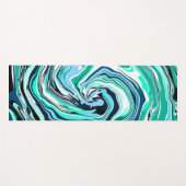 ティール（緑がかった色）、青と白の渦巻き流体アート ヨガマット (正面(横))