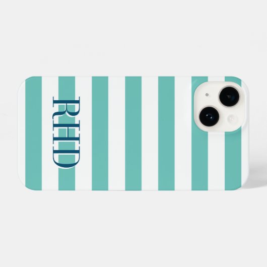 ティール(緑がかった色)青と白の航海の名前をカスタムする iPhoneケース (裏面横)