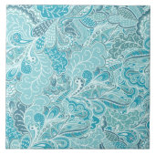 ティール(緑がかった色)青と白エレガントパターン(の模様が)ある タイル (正面)