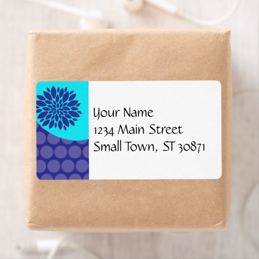 ティール（緑がかった色）青と紫の水玉模様模様 ラベル (インサイチュ)