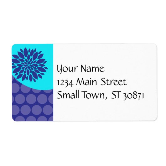 ティール（緑がかった色）青と紫の水玉模様模様 ラベル (正面)