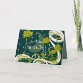 ティール（緑がかった色）青と緑の松の木の日付を保存 招待状 (正面)
