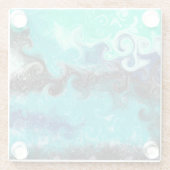 ティール(緑がかった色)、青と黒の流体アート大理石の渦巻き ガラスコースター (裏面)