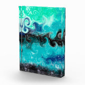 ティール(緑がかった色)、青と黒の流体アート大理石の渦巻き フォトブロック (右)