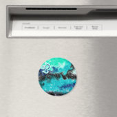 ティール（緑がかった色）、青と黒の流体アート大理石の渦巻き マグネット (インサイチュ (食洗機))