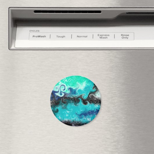 ティール(緑がかった色)、青と黒の流体アート大理石の渦巻き マグネット (インサイチュ (食洗機))