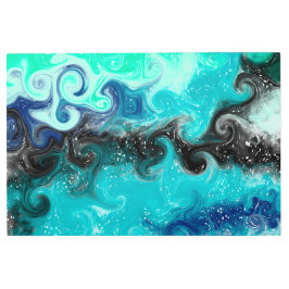 ティール（緑がかった色）、青と黒の流体アート大理石の渦巻き メタルプリント